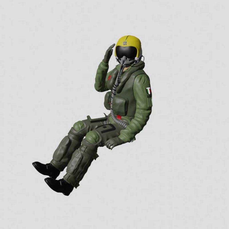 Figurino in resina per diorama aerei del pilota aereonautica militare italiana che saluta priam del decollo